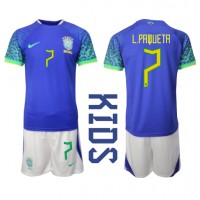 Camisa de Futebol Brasil Lucas Paqueta #7 Equipamento Secundário Infantil Mundo 2022 Manga Curta (+ Calças curtas)